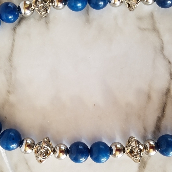 Hand Crafted Gemstone Necklace Blue and Silver Iron Beads 17.5 in. choker - Picture 7 of 10